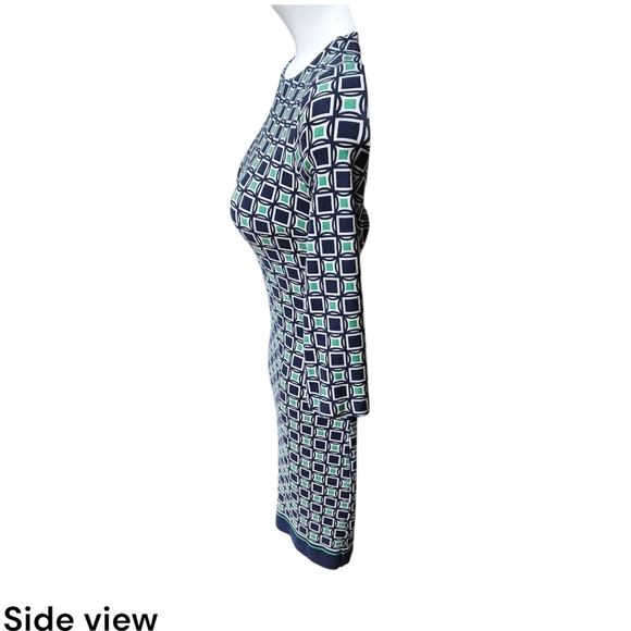 TALBOTS Women's Petite Blue & Green Geometric 1/2 Sleeve Mini Sheath Dress NWOT - Picture 6 of 14